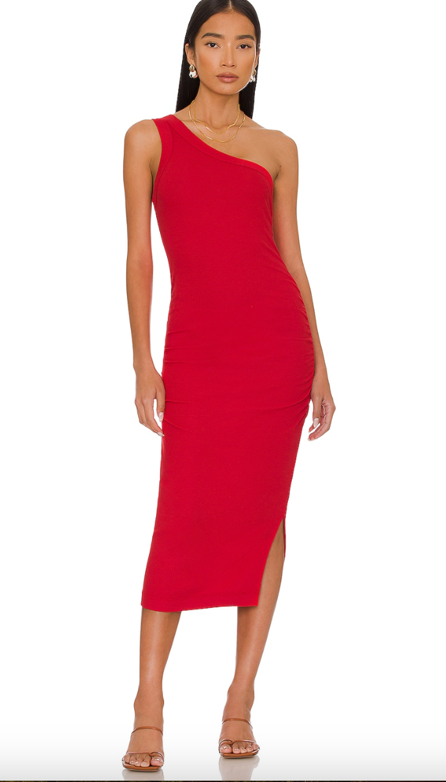 Michael Stars Nwt Evereve Coco One Shoulder Ribbed Midi Dress In Salsa Red // Xl